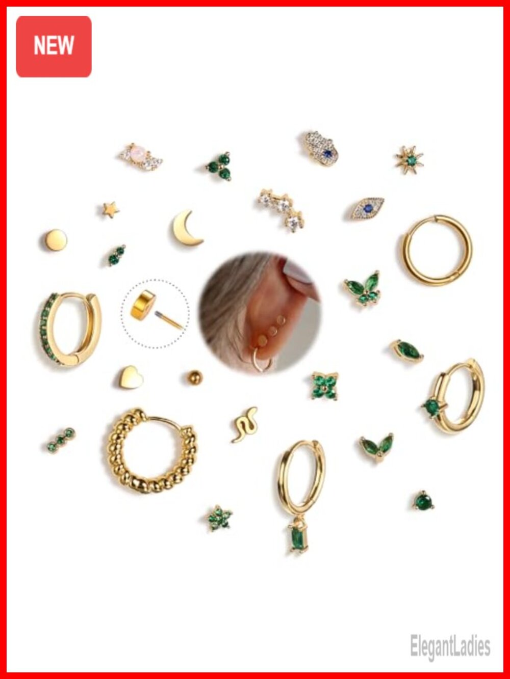 Hypoallergenic Flat Back Earrings 25 Pc Cartilage Hoop Stud Set Women